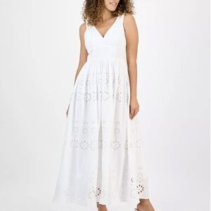 INC International Concepts White Eyelet V-Neck Maxi Dress
